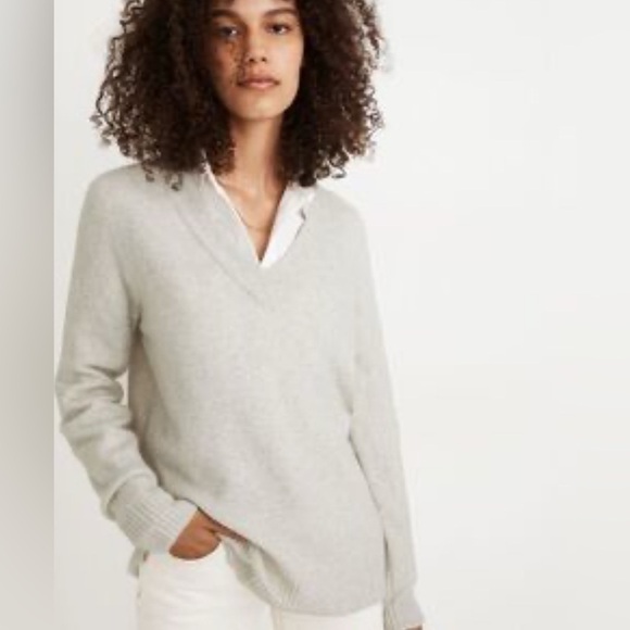 Madewell Bartlett Women's V-Neck Sweater - Light Gray size small - Picture 1 of 11